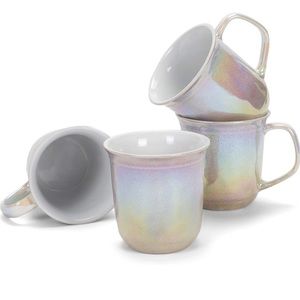 Purple With Cream Glossy Rainbow Glaze 17 OZ Stoneware Coffee Cup Mugs Set of 4